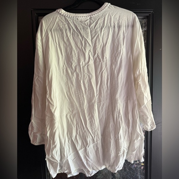 J Jill Women XL Top Blouse White Boho Summer Vacation Flowy Casual Cool Travel - Picture 5 of 6